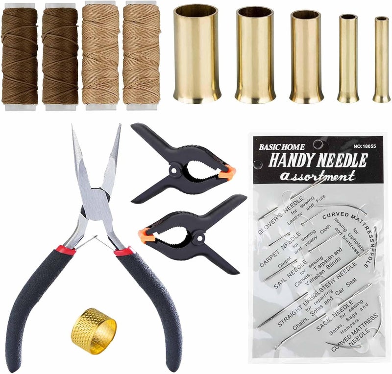 ARSTBETY Pine Needle Basket Making Set with Gauge Coiling Tool, Waxed Thread, Needle and Thimble Ring, Long Noce Pliers for Basket Making Rattan Weaving Basketry (with Khaki Waxed Thread) - Image 1